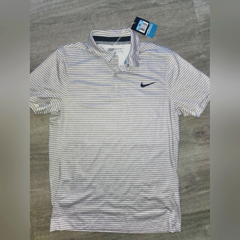 NWT Nike Dri Fit Momentum Fly Men's Golf Polo 802835 012 Striped Grey/White Sz M